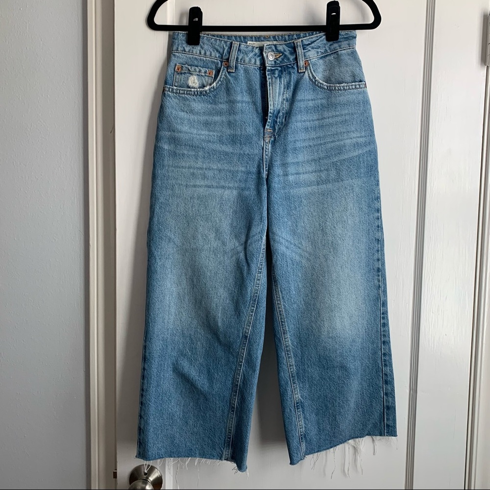Topshop petite mid blue cropped wide leg jeans